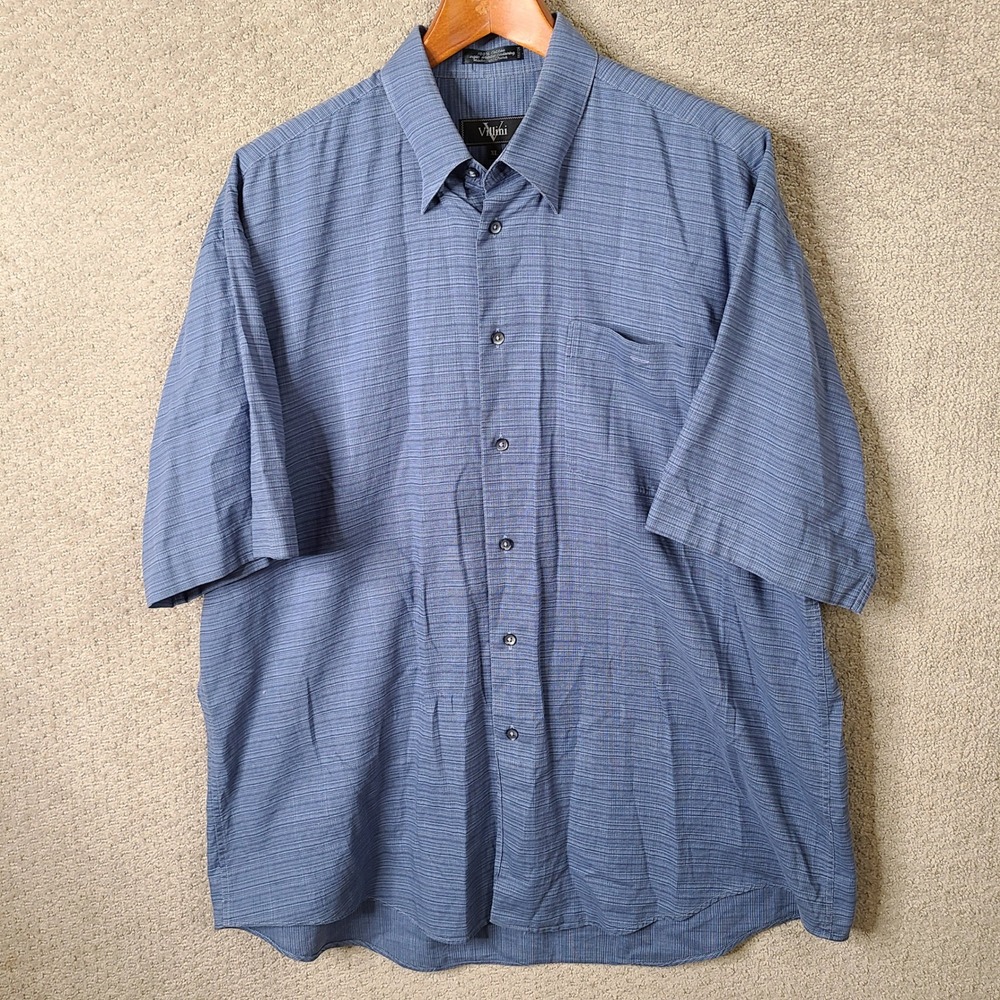 Villini Shirt Mens XL Blue Striped Button Down Short Sleeve Cotton Casual